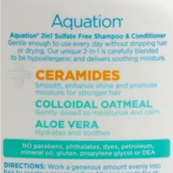 2x Aquation Shampoo Conditioner 2in1 Ceramides Sulfate Free Hypoallergenic Lot - Picture 9 of 10